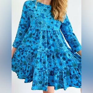 Zara Blue Floral Long Sleeve Dresss